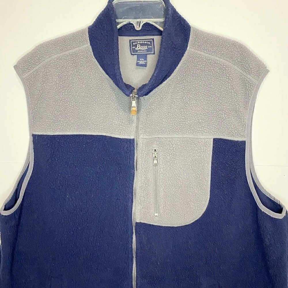 GH Bass & Co Men’s Sz XXL Full Zip Navy Gray Fleece Vest Multi Pockets - Picture 4 of 5